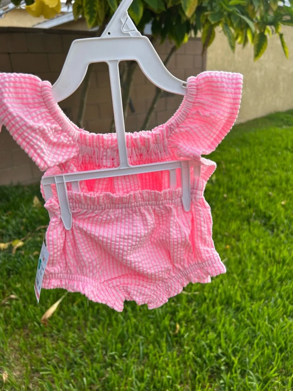 Pink Seersucker Baby Top and bottom  - 3-6M